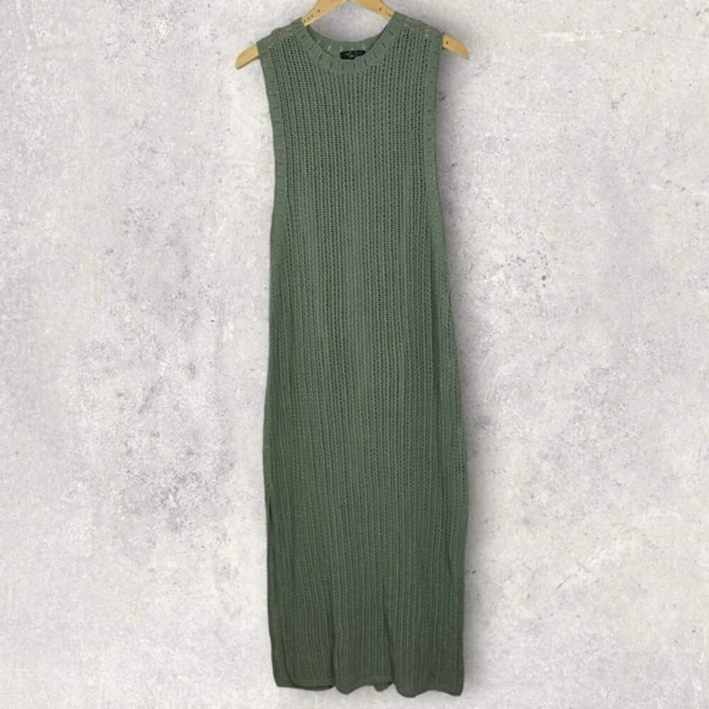 NEW Rag and Bone Riley Crochet Knit Split Hem Maxi Dress Sage Green Size XL Boho - Picture 4 of 15